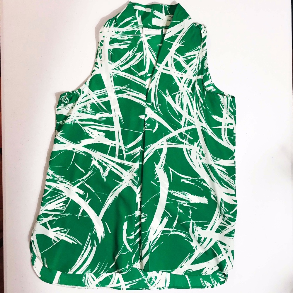 New York & Company Green & White Sleeveless Blouse